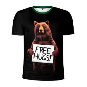 Мужская футболка 3D спортивная с принтом Медвежьи обьятия в Новосибирске, 100% полиэстер с улучшенными характеристиками | приталенный силуэт, круглая горловина, широкие плечи, сужается к линии бедра | Тематика изображения на принте: animal | bear | beast | bro | free hugs | hipster | man | mister | nature | бро | брутал | животное | зверь | медведь | мужчина | обьятия | природа | хипстер