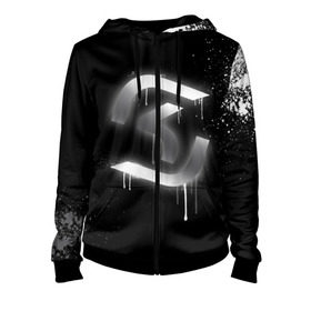 Женская толстовка 3D на молнии с принтом cs:go - SK Gaming (Black collection) в Новосибирске, 100% полиэстер | длина до линии бедра, манжеты и пояс оформлены мягкой тканевой резинкой, двухслойный капюшон со шнурком для регулировки, спереди молния, по бокам два кармана | cs | csgo | sk | го | кс | ск