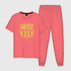 Мужская пижама хлопок с принтом FC Barcelona - Yellow Paint (Оригинальный стиль,рисунок краской) в Новосибирске, 100% хлопок | брюки и футболка прямого кроя, без карманов, на брюках мягкая резинка на поясе и по низу штанин
 | barca | barcelona | fcb | барселона | футбол
