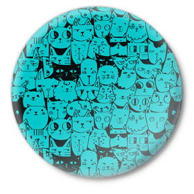 Значок с принтом Котейки 4 в Новосибирске,  металл | круглая форма, металлическая застежка в виде булавки | котейки | коты | кошки