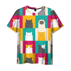 Мужская футболка 3D с принтом Котейки 3 в Новосибирске, 100% полиэфир | прямой крой, круглый вырез горловины, длина до линии бедер | котейки | коты | кошки