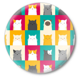 Значок с принтом Котейки 3 в Новосибирске,  металл | круглая форма, металлическая застежка в виде булавки | Тематика изображения на принте: котейки | коты | кошки