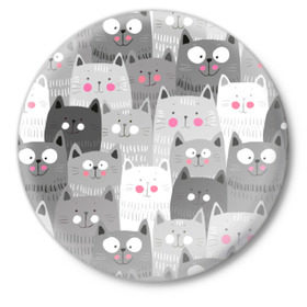 Значок с принтом Котейки 2 в Новосибирске,  металл | круглая форма, металлическая застежка в виде булавки | Тематика изображения на принте: котейки | коты | кошки