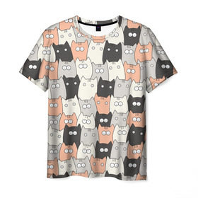Мужская футболка 3D с принтом Котики в Новосибирске, 100% полиэфир | прямой крой, круглый вырез горловины, длина до линии бедер | котейки | коты | кошки