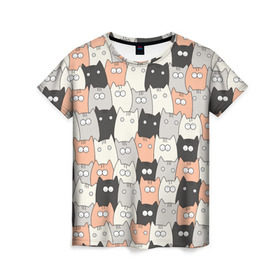 Женская футболка 3D с принтом Котики в Новосибирске, 100% полиэфир ( синтетическое хлопкоподобное полотно) | прямой крой, круглый вырез горловины, длина до линии бедер | котейки | коты | кошки