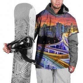 Накидка на куртку 3D с принтом Ночные дороги в Новосибирске, 100% полиэстер |  | город | пейзаж