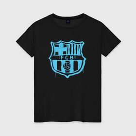 Женская футболка хлопок с принтом FC Barcelona - Light Blue Paint (Оригинальный стиль,рисунок краской) в Новосибирске, 100% хлопок | прямой крой, круглый вырез горловины, длина до линии бедер, слегка спущенное плечо | barca | barcelona | fcb | барселона | футбол