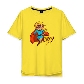 Мужская футболка хлопок Oversize с принтом Super Mom в Новосибирске, 100% хлопок | свободный крой, круглый ворот, “спинка” длиннее передней части | 8 марта | мама | супермама