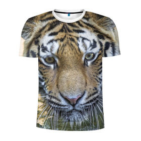 Мужская футболка 3D спортивная с принтом Тигр в Новосибирске, 100% полиэстер с улучшенными характеристиками | приталенный силуэт, круглая горловина, широкие плечи, сужается к линии бедра | животные | кошка | лев | тигр | тигренок | тигрица | хищник
