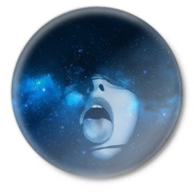 Значок с принтом Космический рот в Новосибирске,  металл | круглая форма, металлическая застежка в виде булавки | Тематика изображения на принте: губы | девушка | женщина | звезды | зубы | космос | синий | туманность | черная дыра
