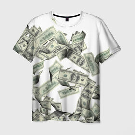 Мужская футболка 3D с принтом Денежный ветер в Новосибирске, 100% полиэфир | прямой крой, круглый вырез горловины, длина до линии бедер | баксы | банкноты | деньги | доллары | купюры