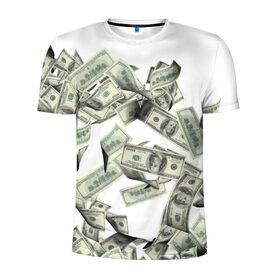 Мужская футболка 3D спортивная с принтом Денежный ветер в Новосибирске, 100% полиэстер с улучшенными характеристиками | приталенный силуэт, круглая горловина, широкие плечи, сужается к линии бедра | баксы | банкноты | деньги | доллары | купюры