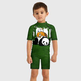 Детский купальный костюм 3D с принтом Милая панда в Новосибирске, Полиэстер 85%, Спандекс 15% | застежка на молнии на спине | большая | джунгли | енот | зайка | милая | панда | пушистая