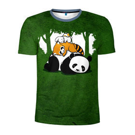 Мужская футболка 3D спортивная с принтом Милая панда в Новосибирске, 100% полиэстер с улучшенными характеристиками | приталенный силуэт, круглая горловина, широкие плечи, сужается к линии бедра | большая | джунгли | енот | зайка | милая | панда | пушистая