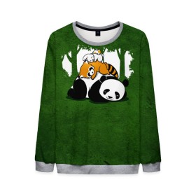 Мужской свитшот 3D с принтом Милая панда в Новосибирске, 100% полиэстер с мягким внутренним слоем | круглый вырез горловины, мягкая резинка на манжетах и поясе, свободная посадка по фигуре | Тематика изображения на принте: большая | джунгли | енот | зайка | милая | панда | пушистая