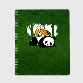 Тетрадь с принтом Милая панда в Новосибирске, 100% бумага | 48 листов, плотность листов — 60 г/м2, плотность картонной обложки — 250 г/м2. Листы скреплены сбоку удобной пружинной спиралью. Уголки страниц и обложки скругленные. Цвет линий — светло-серый
 | большая | джунгли | енот | зайка | милая | панда | пушистая