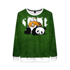 Женский свитшот 3D с принтом Милая панда в Новосибирске, 100% полиэстер с мягким внутренним слоем | круглый вырез горловины, мягкая резинка на манжетах и поясе, свободная посадка по фигуре | большая | джунгли | енот | зайка | милая | панда | пушистая