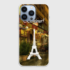 Чехол для iPhone 13 Pro с принтом Bonjour в Новосибирске,  |  | bonjour | cafes | eiffel tower | lights | night | paris street | shop windows | shops | the city | витрины | город | кафе | магазины | ночь | огни | париж | привет | улица | эйфелева башня