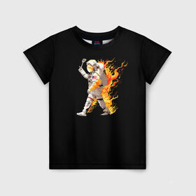 Детская футболка 3D с принтом Горячий космонавт в Новосибирске, 100% гипоаллергенный полиэфир | прямой крой, круглый вырез горловины, длина до линии бедер, чуть спущенное плечо, ткань немного тянется | астронавт | вселенная | космонавт | космос | огонь | планета | тьма | человек