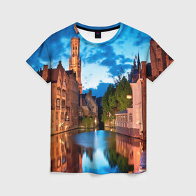 Женская футболка 3D с принтом Германия в Новосибирске, 100% полиэфир ( синтетическое хлопкоподобное полотно) | прямой крой, круглый вырез горловины, длина до линии бедер | castle | germany | lights | night | old | reflection | sky | town | water | вода | германия | город | замок | небо | ночь | огни | отражение | старый