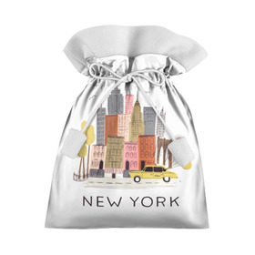 Подарочный 3D мешок с принтом Нью-Йорк в Новосибирске, 100% полиэстер | Размер: 29*39 см | new york | воздушные шары | город | деревья | рисунок | такси