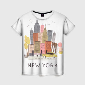 Женская футболка 3D с принтом Нью-Йорк в Новосибирске, 100% полиэфир ( синтетическое хлопкоподобное полотно) | прямой крой, круглый вырез горловины, длина до линии бедер | new york | воздушные шары | город | деревья | рисунок | такси