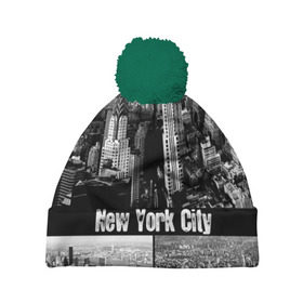 Шапка 3D c помпоном с принтом Улицы Нью-Йорка в Новосибирске, 100% полиэстер | универсальный размер, печать по всей поверхности изделия | city | collage | houses | new york | skyscrapers | streets | usa | город | дома | коллаж | нью йорка | сша | улицы