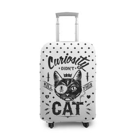 Чехол для чемодана 3D с принтом Curiosity Cat в Новосибирске, 86% полиэфир, 14% спандекс | двустороннее нанесение принта, прорези для ручек и колес | animal | beast | cat | feline | gangsta | kill | king | kitty | meow | nature | гангстер | животное | зверь | король | кот | котенок | котик | кошка | мяу | природа