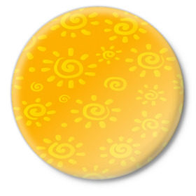 Значок с принтом Солнышко в Новосибирске,  металл | круглая форма, металлическая застежка в виде булавки | Тематика изображения на принте: желтый | паттерн | солнце | яркий