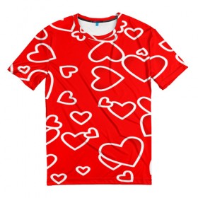 Мужская футболка 3D с принтом Сердечки в Новосибирске, 100% полиэфир | прямой крой, круглый вырез горловины, длина до линии бедер | красный | паттерн | сердечки