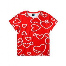 Детская футболка 3D с принтом Сердечки в Новосибирске, 100% гипоаллергенный полиэфир | прямой крой, круглый вырез горловины, длина до линии бедер, чуть спущенное плечо, ткань немного тянется | красный | паттерн | сердечки