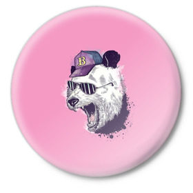 Значок с принтом Панда в бейсболке в Новосибирске,  металл | круглая форма, металлическая застежка в виде булавки | Тематика изображения на принте: бейсболка | минимализм | очки | панда