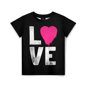 Детская футболка 3D с принтом Love в Новосибирске, 100% гипоаллергенный полиэфир | прямой крой, круглый вырез горловины, длина до линии бедер, чуть спущенное плечо, ткань немного тянется | amour | faith | happy | heart | hope | love | амур | вера | любовь | надежда | сердце | счастье