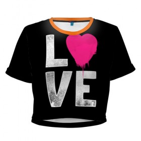 Женская футболка 3D укороченная с принтом Love в Новосибирске, 100% полиэстер | круглая горловина, длина футболки до линии талии, рукава с отворотами | amour | faith | happy | heart | hope | love | амур | вера | любовь | надежда | сердце | счастье