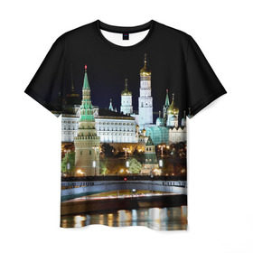 Мужская футболка 3D с принтом Москва в Новосибирске, 100% полиэфир | прямой крой, круглый вырез горловины, длина до линии бедер | город | ночь | пейзаж