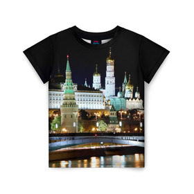 Детская футболка 3D с принтом Москва в Новосибирске, 100% гипоаллергенный полиэфир | прямой крой, круглый вырез горловины, длина до линии бедер, чуть спущенное плечо, ткань немного тянется | Тематика изображения на принте: город | ночь | пейзаж