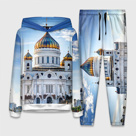 Женский костюм 3D (с толстовкой) с принтом Москва в Новосибирске,  |  | architecture | bridge | capital | christ the savior cathedral | clouds | moscow | russia | sky | архитектура | москва | мост | небо | облака | россия | столица | храм христа спасителя