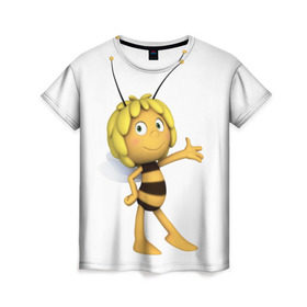Женская футболка 3D с принтом Пчелка Майя в Новосибирске, 100% полиэфир ( синтетическое хлопкоподобное полотно) | прямой крой, круглый вырез горловины, длина до линии бедер | пчелка майя