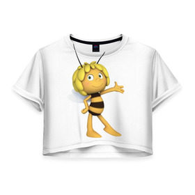Женская футболка 3D укороченная с принтом Пчелка Майя в Новосибирске, 100% полиэстер | круглая горловина, длина футболки до линии талии, рукава с отворотами | пчелка майя
