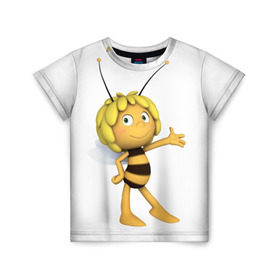 Детская футболка 3D с принтом Пчелка Майя в Новосибирске, 100% гипоаллергенный полиэфир | прямой крой, круглый вырез горловины, длина до линии бедер, чуть спущенное плечо, ткань немного тянется | Тематика изображения на принте: пчелка майя