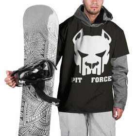 Накидка на куртку 3D с принтом Pit Force в Новосибирске, 100% полиэстер |  | Тематика изображения на принте: pit force | белый | боец | друг человека | животные | питбуль | порода | собака | цвет | чёрный
