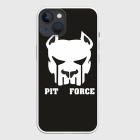 Чехол для iPhone 13 с принтом Pit Force в Новосибирске,  |  | pit force | белый | боец | друг человека | животные | питбуль | порода | собака | цвет | чёрный