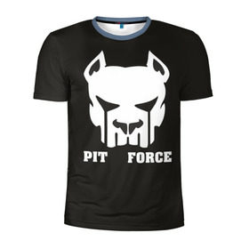 Мужская футболка 3D спортивная с принтом Pit Force в Новосибирске, 100% полиэстер с улучшенными характеристиками | приталенный силуэт, круглая горловина, широкие плечи, сужается к линии бедра | pit force | белый | боец | друг человека | животные | питбуль | порода | собака | цвет | чёрный