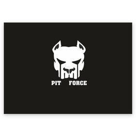 Поздравительная открытка с принтом Pit Force в Новосибирске, 100% бумага | плотность бумаги 280 г/м2, матовая, на обратной стороне линовка и место для марки
 | pit force | белый | боец | друг человека | животные | питбуль | порода | собака | цвет | чёрный