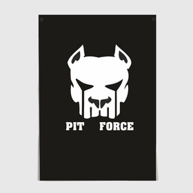 Постер с принтом Pit Force в Новосибирске, 100% бумага
 | бумага, плотность 150 мг. Матовая, но за счет высокого коэффициента гладкости имеет небольшой блеск и дает на свету блики, но в отличии от глянцевой бумаги не покрыта лаком | pit force | белый | боец | друг человека | животные | питбуль | порода | собака | цвет | чёрный