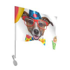 Флаг для автомобиля с принтом Джек рассел - клоун в Новосибирске, 100% полиэстер | Размер: 30*21 см | волкодав | дворняжка | джек | джек рассел | домашние животные | любимец | мопс | овчарка | пес | песик | питомец | рассел | сенбернар | собака | собачка