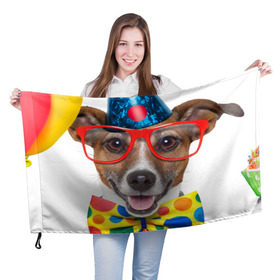 Флаг 3D с принтом Джек рассел - клоун в Новосибирске, 100% полиэстер | плотность ткани — 95 г/м2, размер — 67 х 109 см. Принт наносится с одной стороны | волкодав | дворняжка | джек | джек рассел | домашние животные | любимец | мопс | овчарка | пес | песик | питомец | рассел | сенбернар | собака | собачка