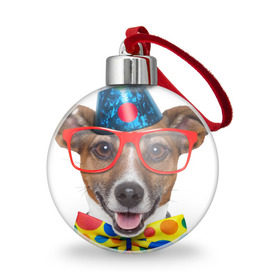 Ёлочный шар с принтом Джек рассел - клоун в Новосибирске, Пластик | Диаметр: 77 мм | волкодав | дворняжка | джек | джек рассел | домашние животные | любимец | мопс | овчарка | пес | песик | питомец | рассел | сенбернар | собака | собачка