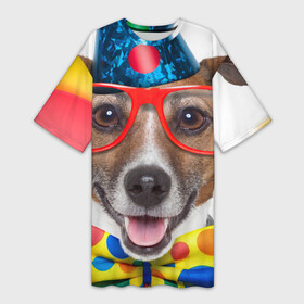 Платье-футболка 3D с принтом Джек рассел   клоун в Новосибирске,  |  | Тематика изображения на принте: волкодав | дворняжка | джек | джек рассел | домашние животные | любимец | мопс | овчарка | пес | песик | питомец | рассел | сенбернар | собака | собачка