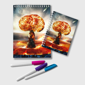 Блокнот с принтом Атомный взрыв в Новосибирске, 100% бумага | 48 листов, плотность листов — 60 г/м2, плотность картонной обложки — 250 г/м2. Листы скреплены удобной пружинной спиралью. Цвет линий — светло-серый
 | Тематика изображения на принте: city | earth | explosion | mushroom | night | nuclear | sky | атомный | взрыв | город | гриб | земля | небо | ночь